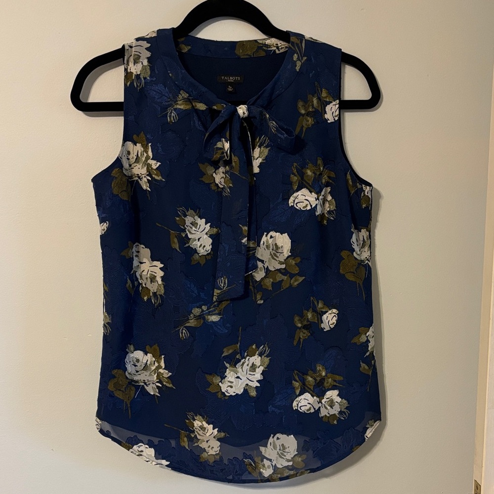 Talbots Navy Floral Sleeveless Blouse